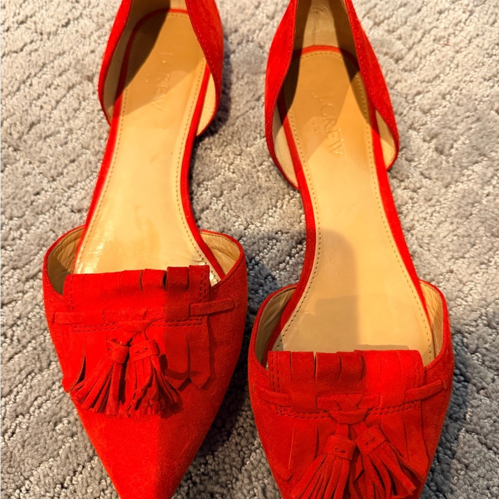 J. Crew D’Orsay Red Suede Tassel Pointed-Toe Women's Flats